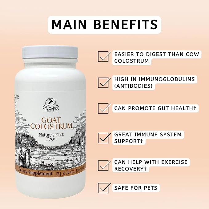 Mt. Capra Goat Colostrum | for Healthy Immune System Gut and Athletic Performance | Grass-Fed High in Immunoglobulins | 60 Servings - 174 Grams