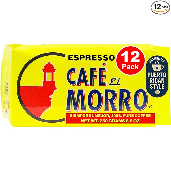 Premium Ground Coffee Café El Morro 250g (8.81 oz) Pack of 12 Gourmet Dark Roast Espresso Coffee Vacuum Pack Experience the Rich Taste of Puerto Rican Style Espresso