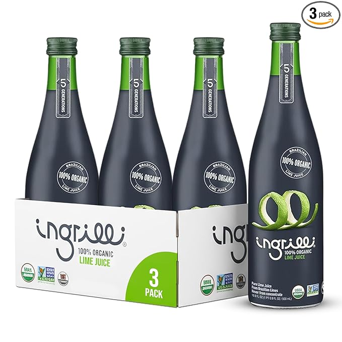 Ingrilli 100% Organic Lime Juice 16.9 Fl Oz Glass Bottle (Pack of 3)