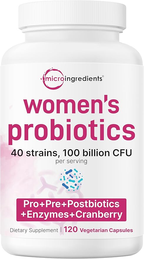 Micro Ingredients 8-in-1 Multi Collagen Powder &amp Women’s Probiotics 100 Billion CFU Veggie Capsules | 2 Pack | Hydrolyzed Peptides + Hyaluronic Acid &amp Vitamin C | 40 Strains + Cranberry &amp