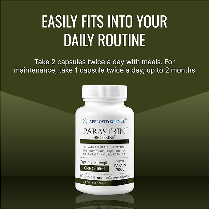 Approved Science Parastrin - 60 Capsules - Black Walnut Garlic Bulb Papain 2000 BioPerine - Vegan