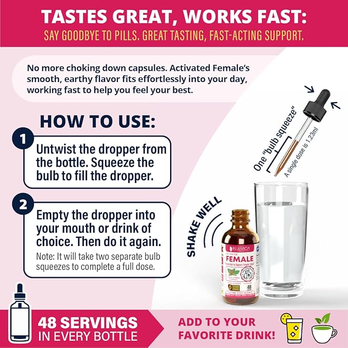 Rejuvica Activated Female Libido Booster Drops for Women | Maca Horny Goat Weed Damiana &amp Ashwagandha | Supports Desire Intimacy &amp Overall Wellness | 1+ Month Supply