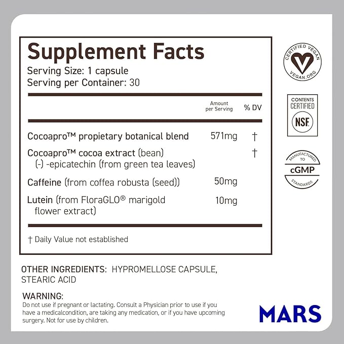CocoaVia Memory &amp Focus Brain Supplement 90 Day Cocoa Flavanol Blend Lutein Added Caffeine for Boost. Improve Cognitive Function Attention Vegan &amp Plant Based 90 Capsules