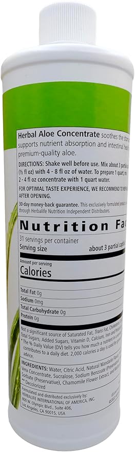 Herbalife Aloe Concentrate Pint: Mandarin Flavor 16 FL Oz (473 ml) for Digestive Health with Premium-Quality Aloe Gluten-Free 0 Calories 0 Sugar Naturally Flavored