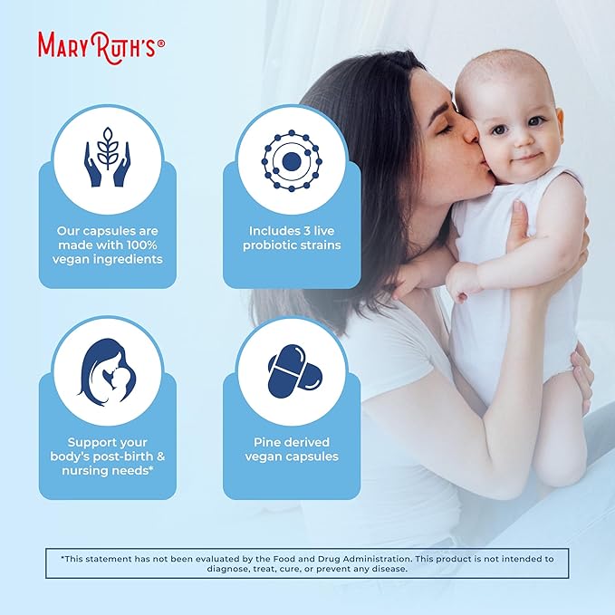 MaryRuth Organics Postnatal Probiotics for Breastfeeding Women | Nursing Probiotic Capsules with Vitamins | Minerals &amp Antioxidants | 54 Billion CFU | Non-GMO | Vegan | 30 Servings (Pack of 2)