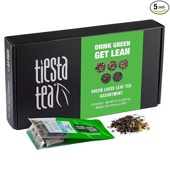 Tiesta Tea - Green Loose Leaf Tea Gift Set Medium Caffeinated Assorted Blends 5 Pouches of Hot &amp Iced Brews Variety Pack Chinese Gunpowder Chinese Jasmine &amp Fruity Green