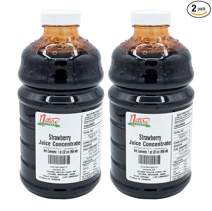 Nature Blessed 100% Strawberry Fruit Juice Concentrate - 2 Quarts (2/32 fl oz bottles) Applications: Home Wine Making Brewing Distilling Hard Cider Smoothies Jelly