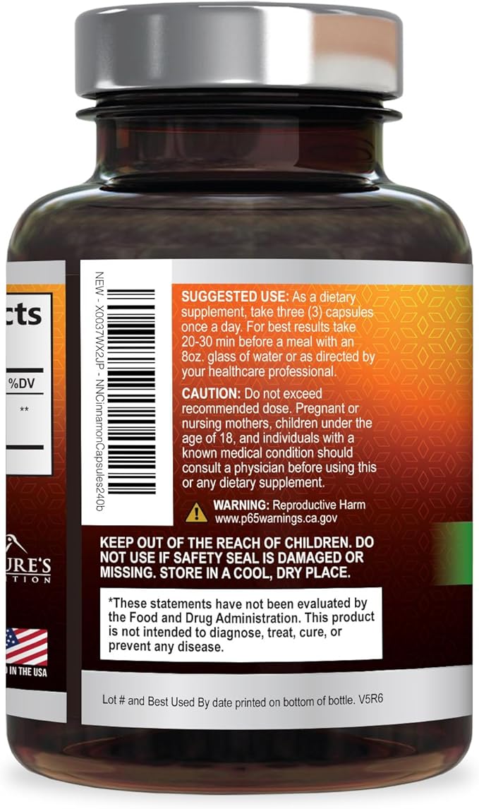 Organic Ceylon Cinnamon 1800mg Per Serving - Extra Strength Certified Organic Ceylon Cinnamon Powder Pills Supplement - Energy &amp Heart Support Antioxidant for Women &amp Men Bottled USA - 240 Ca