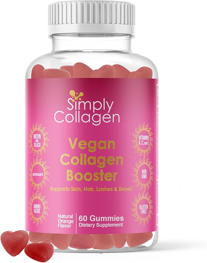Simply Collagen® Vegan Collagen Booster Gummies for Women &amp Men - Promotes Youthful &amp Beautiful Skin Hair Nails &amp Lashes - Key Amino Acids &amp Antioxidants with Biotin Vitamins AC &