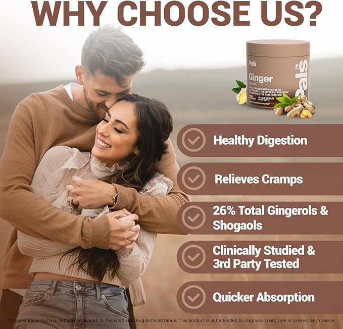 Pure Ginger Root Capsules Enh-12x: Ultra Potent 26% Gingeroids Extract Vegan Ginger Supplements for Nausea Bloating &amp Menstrual Cramps Natural No Fillers Non-GMO (30 Days)
