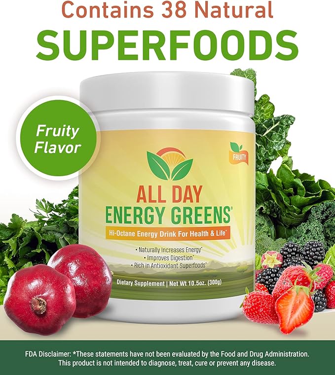 IVL - All Day Energy Greens - Supplement Powder Mix Drink Greens Powder Superfood - Super Greens Blend for Optimal NutritionEnergy &amp DigestionSuperfood Boost(Fruity Flavor)