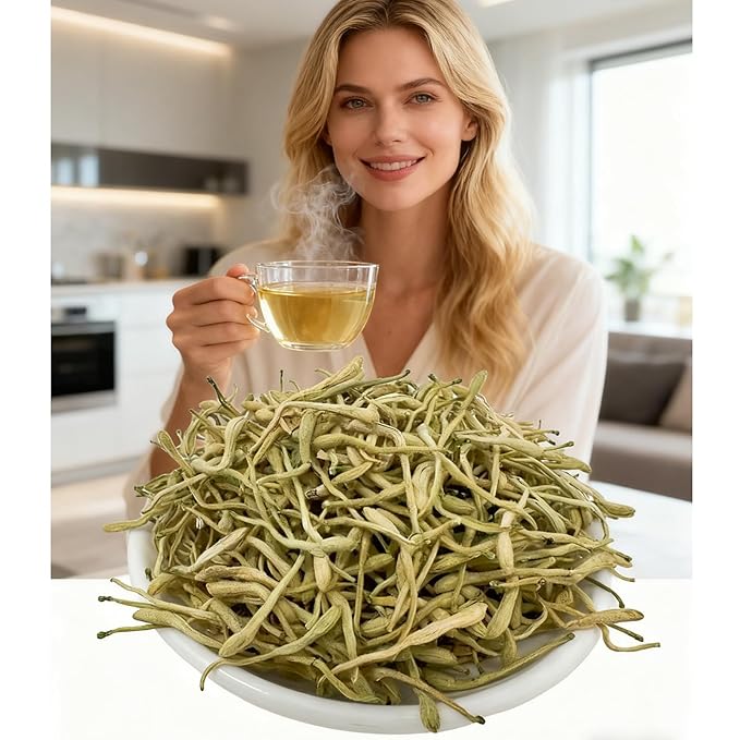 DABC OAK LAND Premium Dried Honeysuckle Tea Jin Yin Hua Honeysuckle Flowers Buds Wild Lonicera Japonica Chinese Traditional Loose Herbal Tea Caffeine Free - Refreshing &amp Clean Taste 金银花 4OZ/Bag