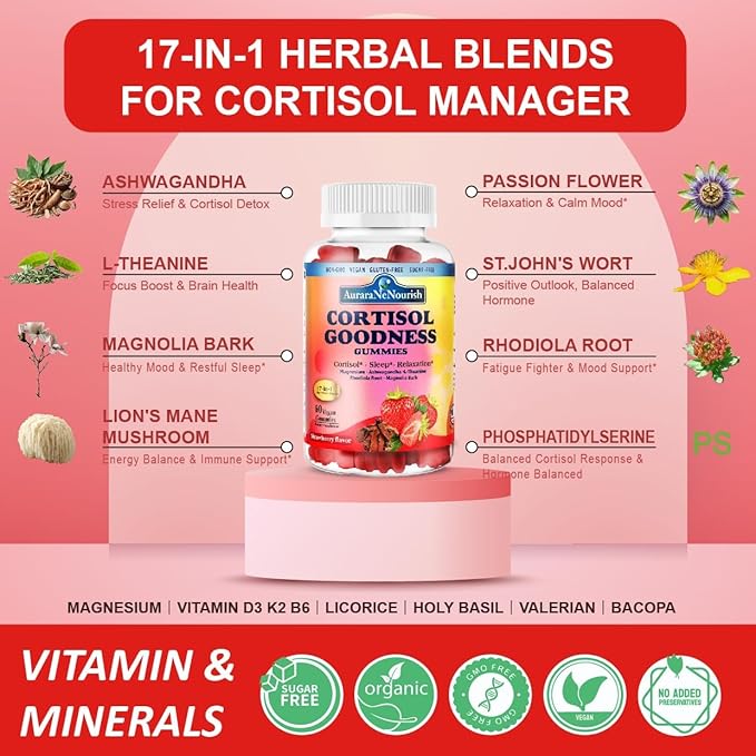 2 Pack Multi Collagen Peptides Gummies + Cortisol Detox Gummies for Women Men Vegan Non GMO Sugar Free