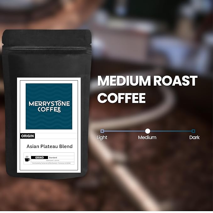 Merrystone Asian Plateau Blend Coffee Medium-Dark Roast Roasted to Order 12 oz Espresso Grind