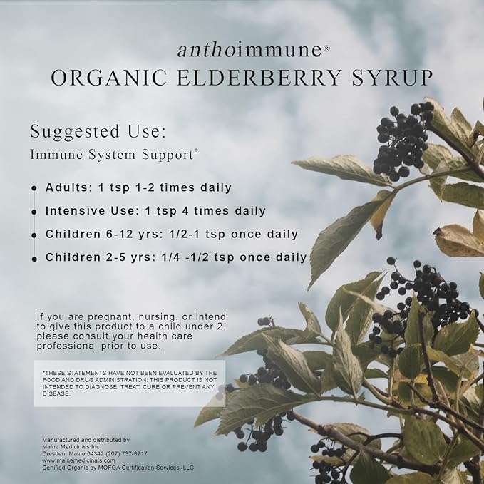 Organic Elderberry Syrup - Anthoimmune - Immune Support Supplement for Adults and Kids- USDA Organic Ultra-Premium Black Elderberry Formula (8 oz) 48 Servings
