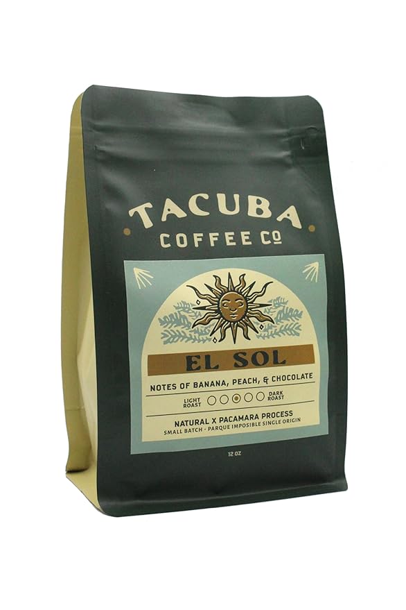 Tacuba Coffee Co. El Sol - Medium Roasted Pacamara Coffee Beans Whole - Fresh Single Origin Premium Specialty Coffee with Notes of Banana Peach and Chocolate