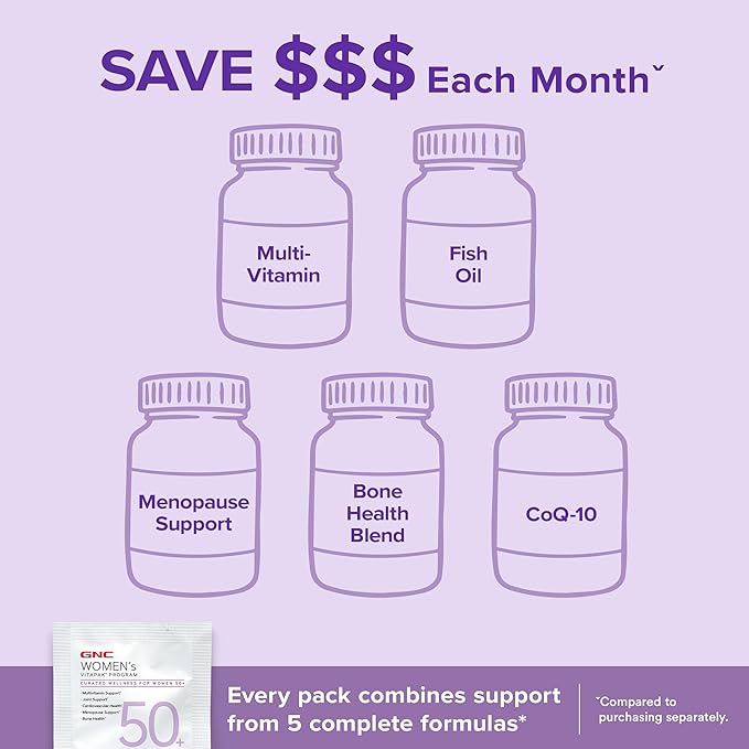 GNC Women’s 50+ Vitapak 5-in-1 Multivitamin Pack Healthy Hormones Brain Health Metabolism Bone Strength Edible Dietary Supplement 30 Servings