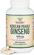 Ginseng Capsules (Korean Red Ginseng Extract Panax Ginseng 10% Ginsenosides) (4 Month Supply) 240 Vegan Capsules - 1000mg per Serving for Mood Cognitive Function and Energy Support by Double Wood