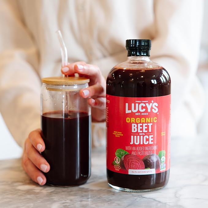 Lucy’s Family Owned - AMERICAN BEETS Organic 99% Pure Beet Juice 34 oz. Glass Bottle (Made From Fresh Pressed) (Pack of 2)