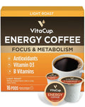VitaCup Energy Light Roast Coffee Pods Boost Focus &amp Metabolism Antioxidants B Vitamins Crisp &amp Smooth100% Arabica Coffee Single Serve Pod Compatible with Keurig K-Cup Brewers16 Ct