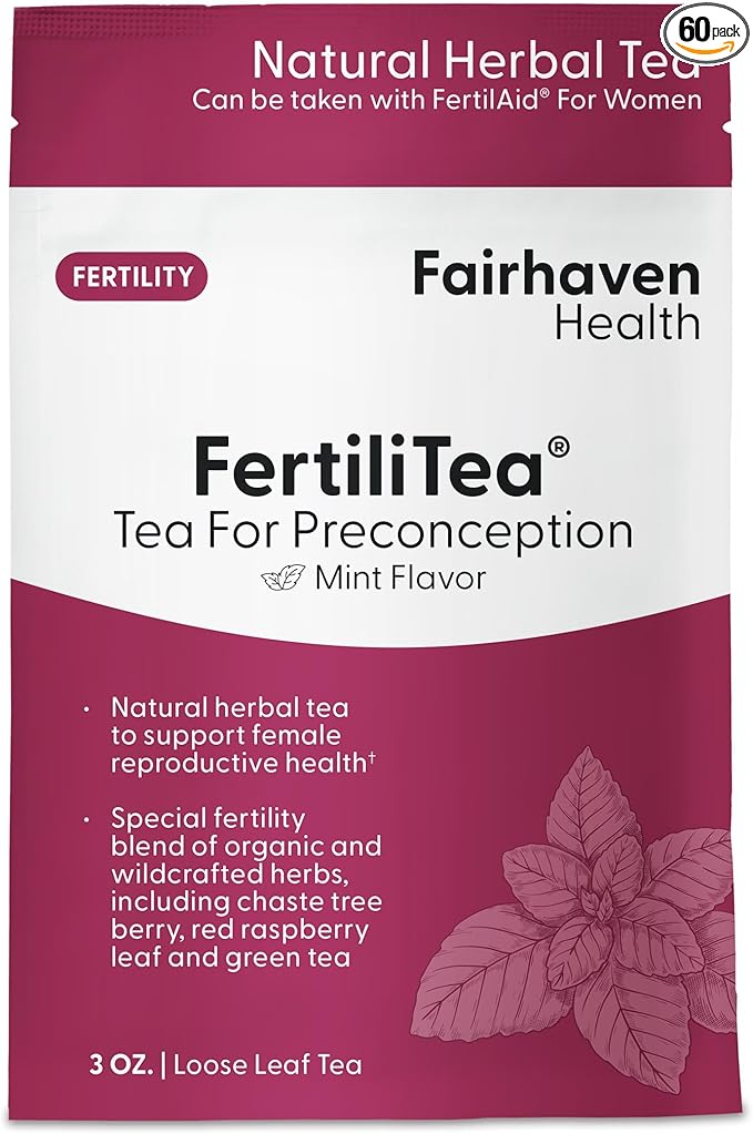 Fairhaven Health FertiliTea | Organic Fertility Tea for Women to Support Reproductive Health* | Prenatal Herbal Tea to Support Menstrual Cycle &amp Hormone Balance* | Contains Vitex | Mint | 60 Servi