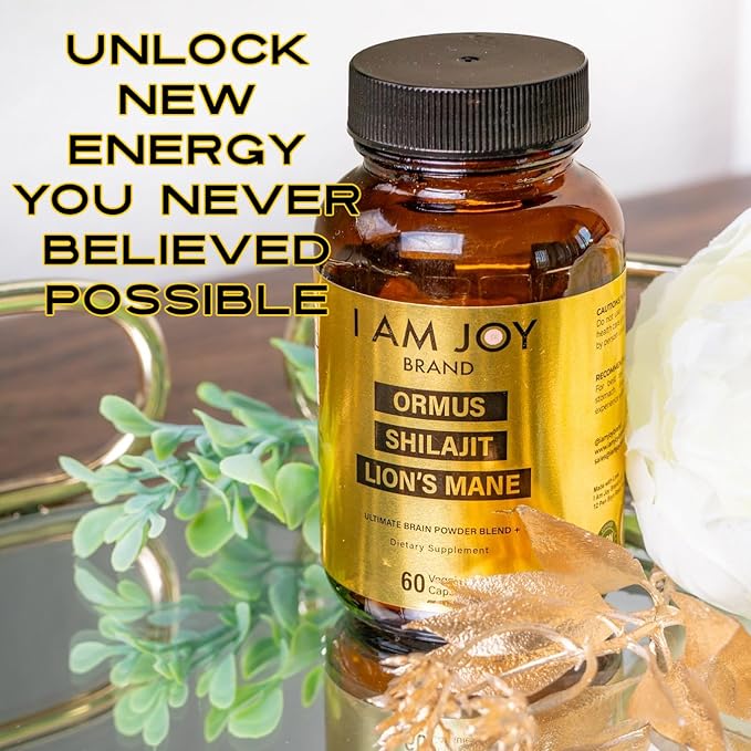 I Am Joy co. Ormus Shilajit Lion's Mane - Ultimate Brain Power! Monoatomic 24k Gold - The Only Blend of Its Kind for Energy Memory &amp Focus - 60 Vegan Capsules