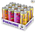All Phenoms Sparkling Organic Prebiotic &amp Probiotic Drink - Adaptogen Mushroom Blend (Lions Mane &amp Reishi) L-Theanine Caffeine Fiber B12 C Zinc Gluconate (No Stevia) - Variety Pack 12 P