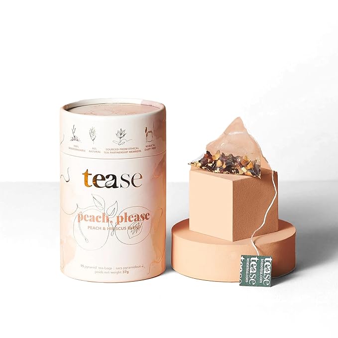 Tease Tea Peach Herbal Tea - Peach Please Caffeine Free Tea Made with Organic Peaches Hibiscus Flowers and Rosehip Hibiscus Tea Blend For Juicy Fresh Hydration And Glowing Skin