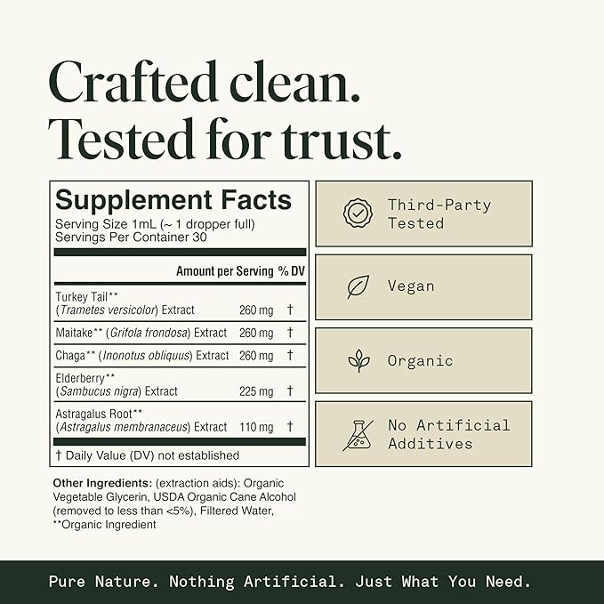 Fantastic Fungi Mushroom Extract Drops - Immunity Elixir with Turkey Tail Mushroom Extract Maitake Elderberries Chaga &amp Astragalus - 5-in-1 Organic Immune Support Supplement 30 Servings 1 fl