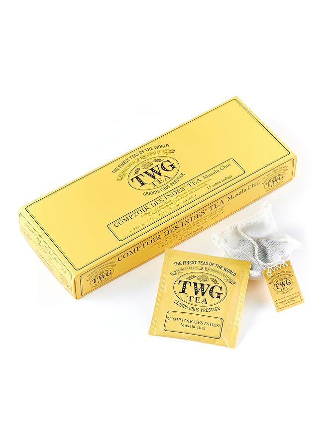 TWG Tea | Comptoir Des Indes Tea | Black Tea | Masala Chai &amp Spices | 15 Hand Sewn Cotton Teabags | Gift Set