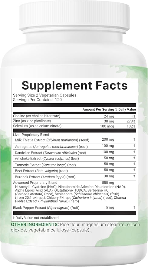 Liver Advanced+ 480 Veggie Capsules | 20-in-1 Complex + Milk Thistle Dandelion NAD NAC ALA TUDCA Glutathione Artichoke Turmeric &amp Astragalus | Non-GMO Gluten Free