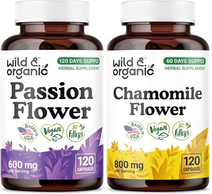 Wild &amp Organic Passion Flower 120 Capsules &amp Chamomile 120 Capsules