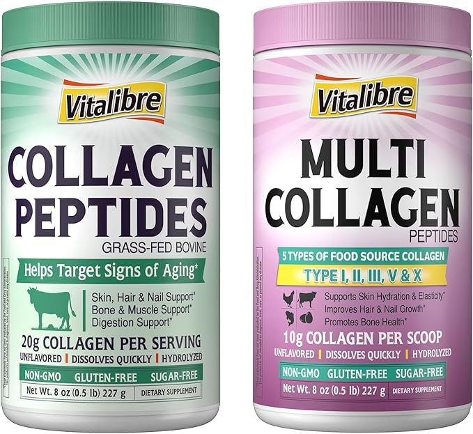 Multi Collagen Peptides Powder &amp Bovine Collagen Peptides Powder 8oz