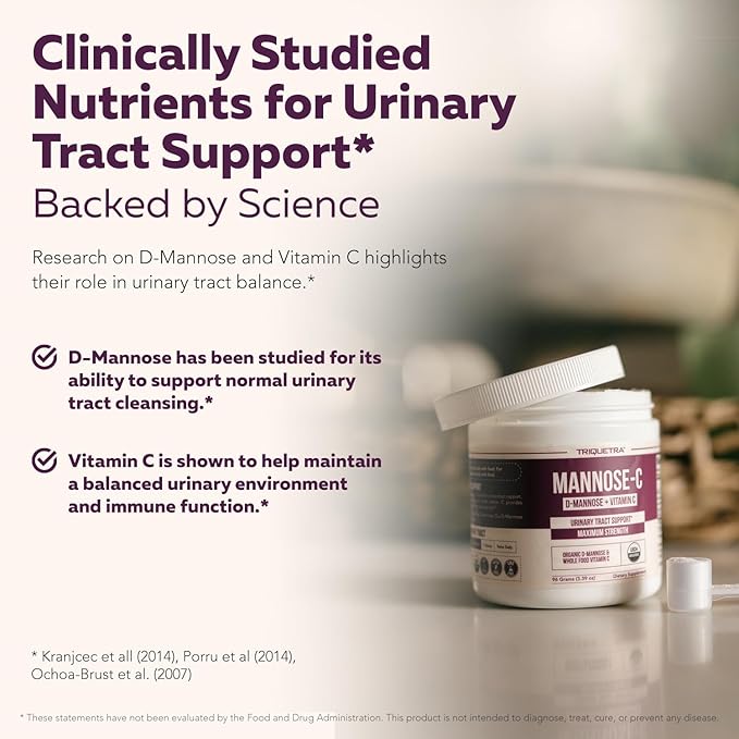 Mannose-C - Organic D Mannose Powder + Whole Food Vitamin C Natural UTI Support Supplement to Flush &amp Cleanse Urinary Tract Certified Organic Urinary Health for Women Vegan Non-GMO (60 Serving