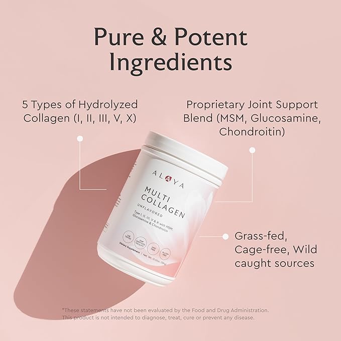 Alaya Multi Collagen Powder (40 Servings) &amp Micronized Creatine Monohydrate (5 g) Bundle – Unflavored Non-GMO Supplements for Muscle Energy Skin Hair &amp Joint Support