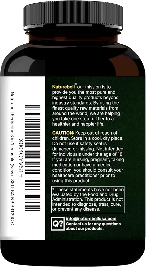 NatureBell Berberine Supplement 1500mg with Ceylon Cinnamon &amp Turmeric Root 480 Veggie Capsules (2 Pack) | 97% Pure Berberine HCL | Supports Balanced Sugar Levels &amp Heart Health | Vegan Non