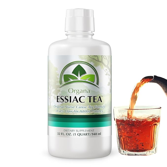 Organa Genuine Essiac Tea - Organic Liquid Essiac Tea - 4 Herb Genuine Essiac Formula - Ojibwa Herbal Detox Blend - Organic &amp Wildcrafted Herbs - Great for Wellness &amp Vitality - 32 oz Bottle