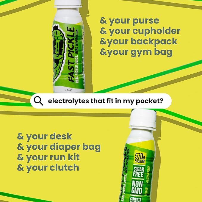 Fast Pickle Juice Pickle Shots For Leg Cramps Relief - Hydration &amp Electrolyte Support No Sugar Natural Ingredients - 3 Oz 12 Pack
