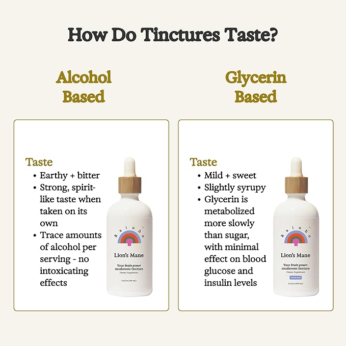 Rainbo - Lion's Mane Mushroom Tincture - Alcohol Free - Dual Extract Mushroom Supplement - Brain Support Focus Memory Liquid Lion's Mane Supplement Vegan Non-GMO 3.4 fl oz.