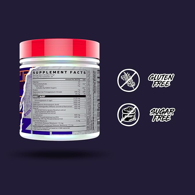 GHOST Sleep Dietary Supplement Apple Pie - Recovery &amp Rest with Premium Ingredients Including Melatonin Colostrum &amp Ashwagandha - Supports Sleep Quality - Gluten-Free &amp Sugar-Free
