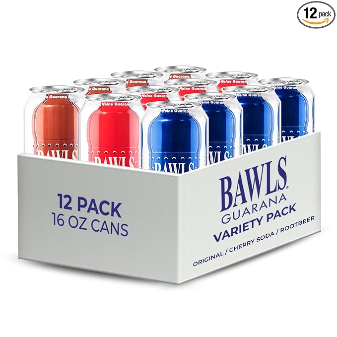 BAWLS Guarana Variety Pack BAWLS Guarana Drink Guarana Soda Guarana Fueled Soda for Energy High Energy Caffeinated Drink 16oz 12 Pack Cans