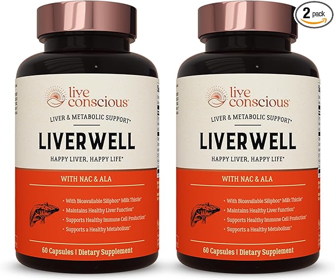 LiverWell Liver Cleanse Rejuvenation Metabolic Support - Liver Supplement for Liver Health w/Highly Bioavailable Milk Thistle Extract N-Acetyl Cysteine Alpha Lipoic Acid Zinc Selenium - 2 Pack