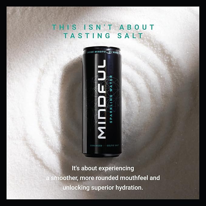 Mindful Sparkling Water by Shawn Ryan Carbonated Water and Celtic Salt Sugar Free Beverage with Natural Electrolytes Zero Calories Clean Hydration No Sweeteners Unflavored 12 FL OZ (12 Pack)