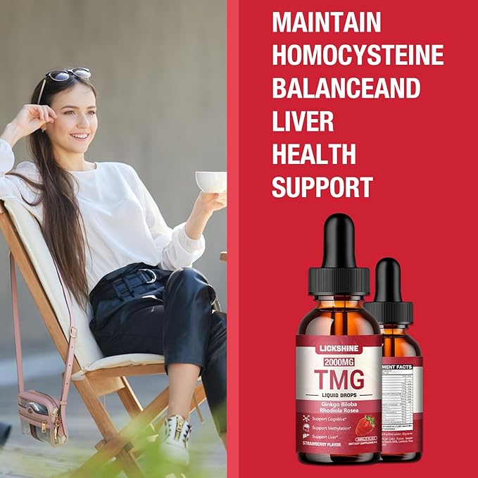 2 Packs 2000MG TMG Suupplements Liquid Drops - Trimethylglycine Ginkgo Biloba Rhodiola Rosea &amp Vitamins B High Absorption Brain Function - Strawberry Flavor 4 Fl.Oz