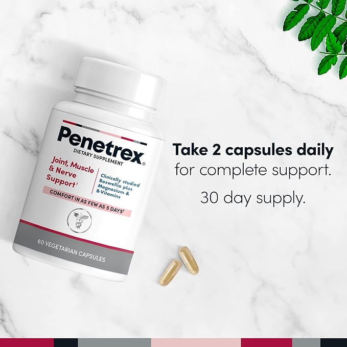 Penetrex Clinically Studied Magnesium Glycinate Supplement for Joint Muscle &amp Nerve Support - Comfort in 5 Days with Advanced Boswellia Serrata Extract Vitamin D B C (60 Count 1 Month Supply)
