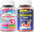 Melatonin Gummies 10mg 20mg with Magnesium for Adults + Organic Toddler Multivitamin Gummies + Omega-3 (DHA/EPA) 2 Pack