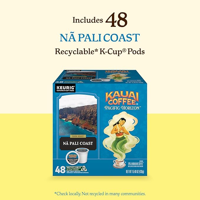 Kauai Coffee K-Cup Pods for Keurig Brewers – Arabica Coffee 10% Hawaiian – Dark Roast Nutty with Sweet Chocolate Overtones – Na Pali Coast 1 Pack of 48 Single Serve K-Cups