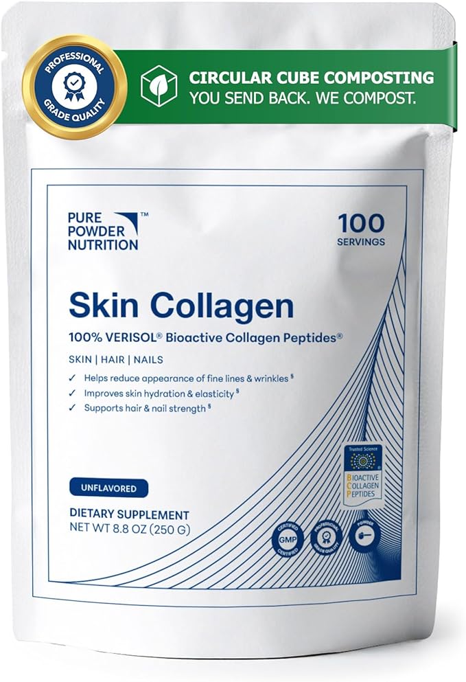 Skin Collagen with VERISOL Bioactive Collagen Peptides for Skin Hair &amp Nails | 100 Serves (No Flavor) | Powder