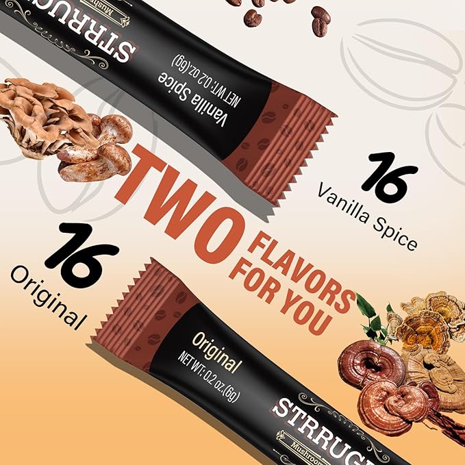 Organic Mushroom Coffee with Lion’s Mane &amp Reishi - 9 Functional Mushrooms + Ashwagandha for Focus Energy &amp Stress Relief - Low Caffeine Instant Coffee Sticks 32 Servings