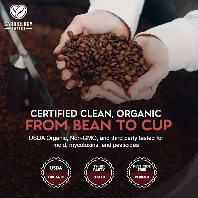 Cardiology Coffee – Whole Bean Coffee – USDA Certified Organic Mold Free 12oz Dark Roast Coffee Beans - Organic Barista-Style Beans with Antioxidant Benefits – Perfect for Heart Healthy Lifestyle